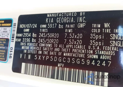 2025 Kia Telluride Sx Prestige X-Line z USA, uszkodzony, nr VIN 5XYP5DGC3SG594247